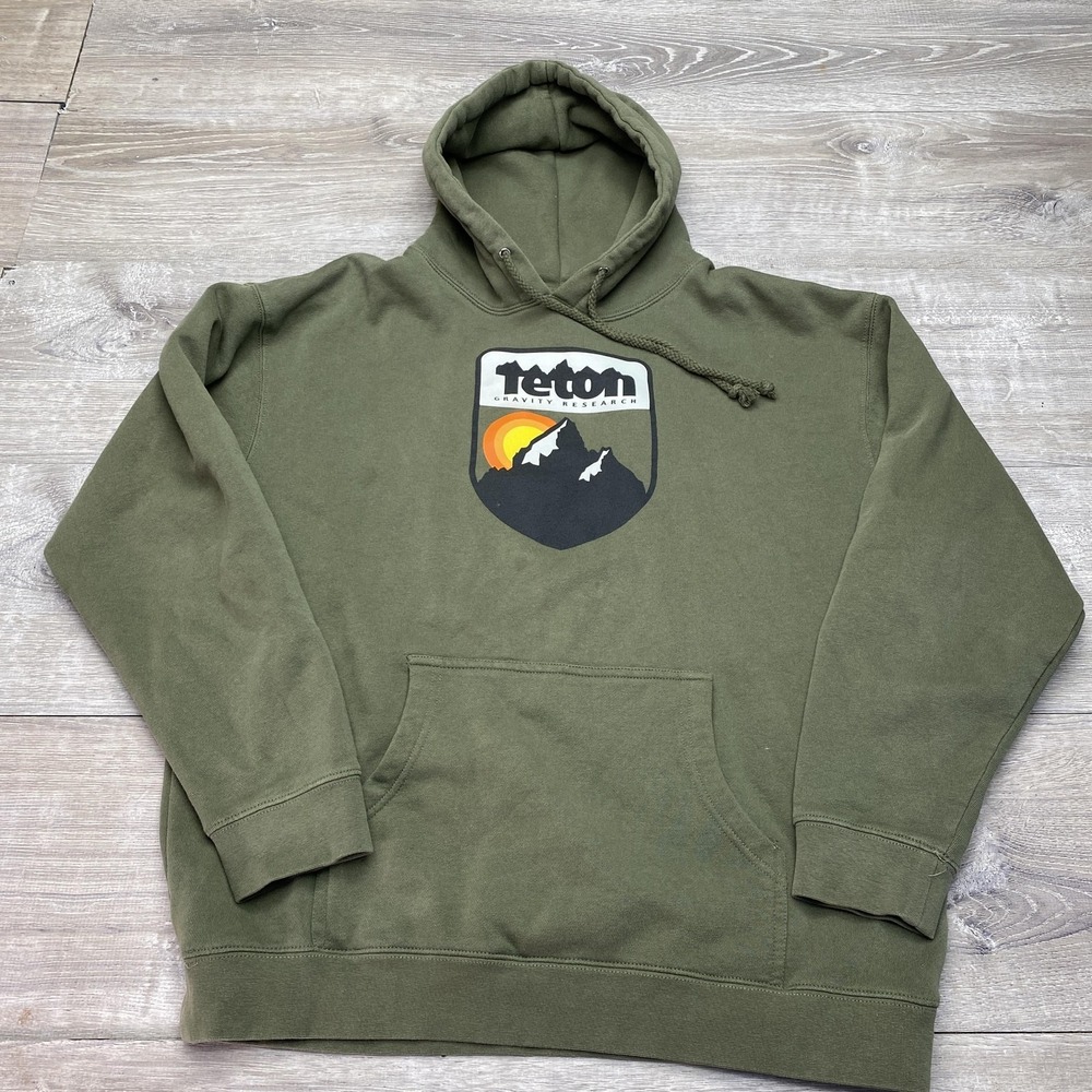 Teton Gravity Research Hoodie Sweatshirt Mens Large Green Fleece Pullover